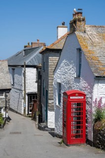 British telephone box in the historic centre of Port Isaac