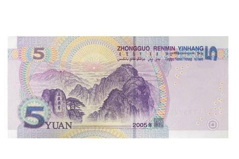 Five Yuan banknote on a white background