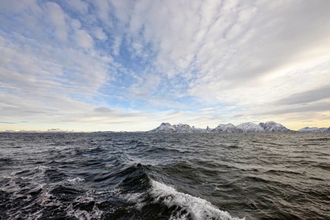Rough sea in the Westfjord off Henningsvaer