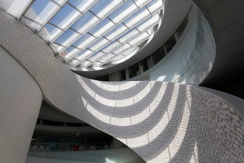 Futuristic atrium with light and shadow