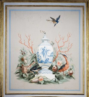 Chinese still life with porcelain vase and heron