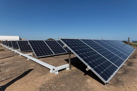 Solar panels on the grounds of the Fortaleza de Sagres fortress