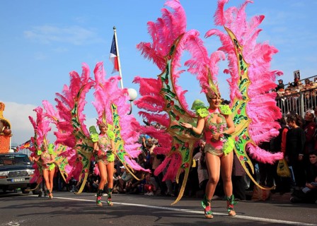 Samba dancers in the street parade in Menton