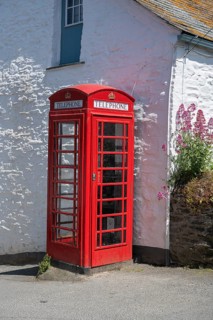 British telephone box in the historic centre of Port Isaac