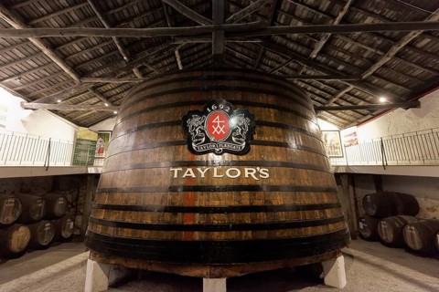 Huge oak barrel with port wine