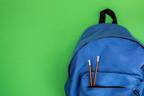 Blue school knapsack pencils