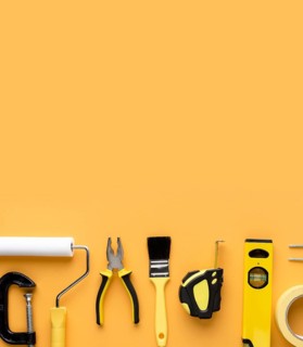 Set repair tools supplies with copy space top view