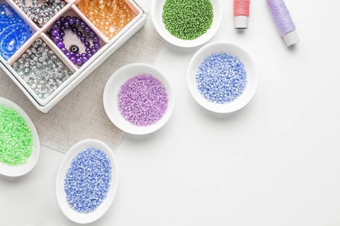 Top view bead working essentials with copy space