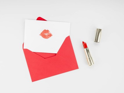 Top view letter with lipstick mark