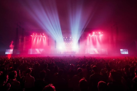Stage with laser show at a mega concert