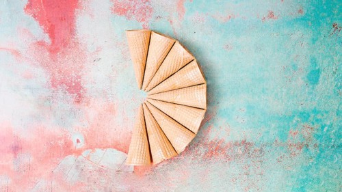 Fan shaped empty waffle horns colorful background