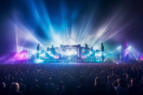 Stage with laser show at a mega concert