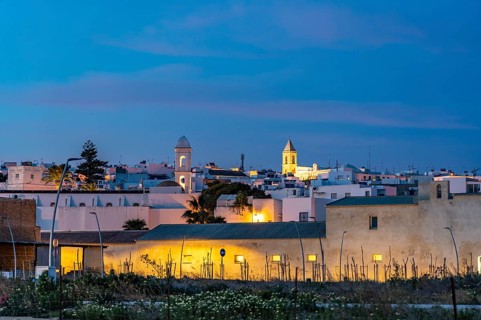 Town view Conil at dusk