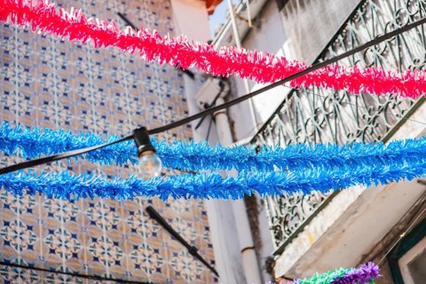 Colourful garlands in the old town of Lisbon