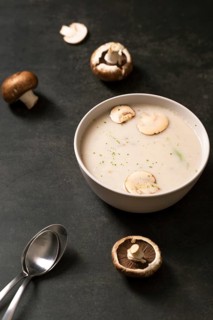 High angle mushrooms cream soup