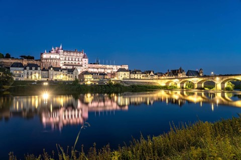 The Loire and Amboise Castle at dusk