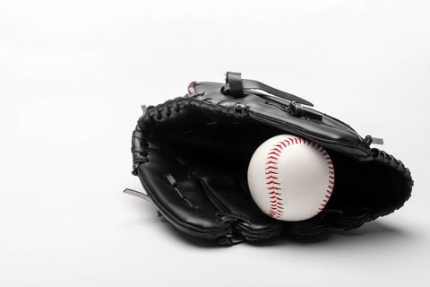Front view baseball glove with copy space