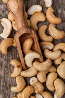 Healthy raw cashew nuts close up