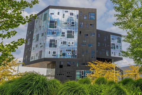 Modern building of the University of Economics WU