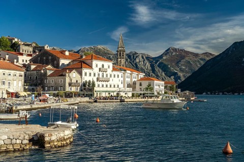 Perast with the Sveti Nikola Church on the Bay of Kotor