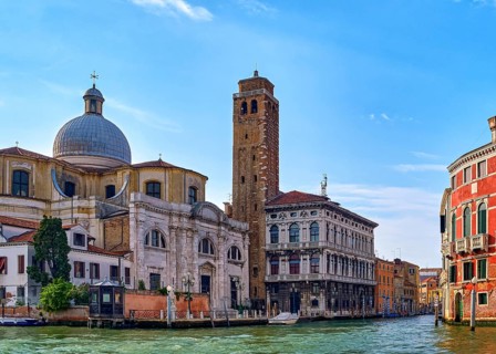 Beautiful view of church of St Jerome or San Gemeria on Grand Canal