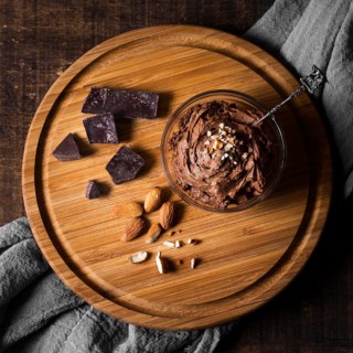 Top view delicious chocolate mousse ready be served