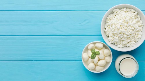 Top view cottage cheese milk