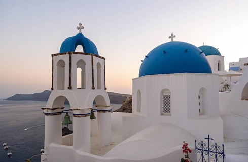 White churches with blue dome