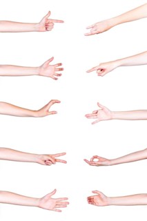 Set human hands gesturing white background