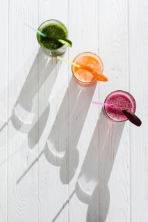 Fresh healthy juices with straws