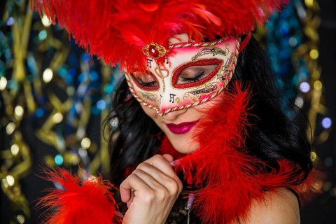 Elegant woman celebrating venetian carnival