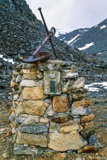 Memorial site with a anker for the Andree polar expedition in Svalbard