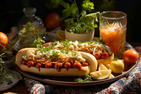 Appetisingly served hot dog with mayonnaise