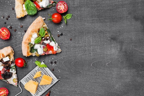Top view pizza frame with vegetables