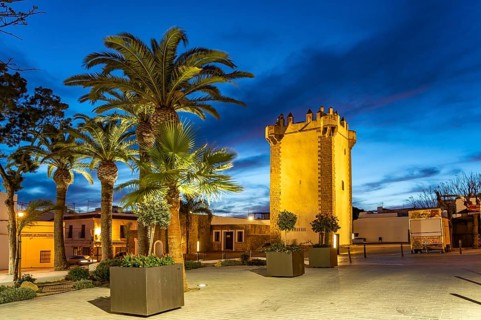 The historic tower Torre de Guzman at dusk