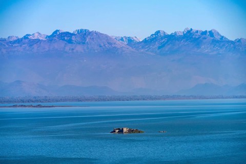 Island with monastery ruins in Lake Scutari