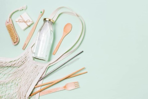Composition zero waste products green background