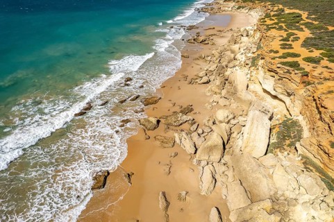 View over the beach coves Calas de Roche