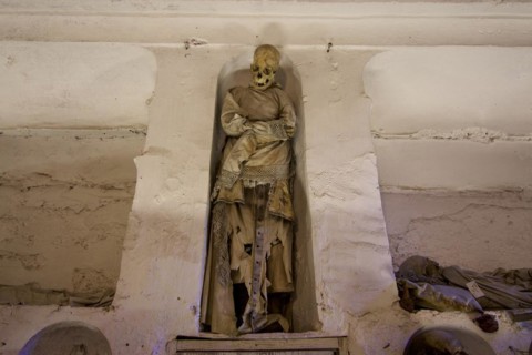 Standing mummy of a tall woman