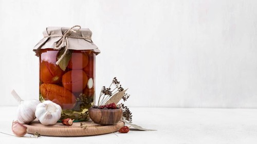 Jar with preserved vegetables