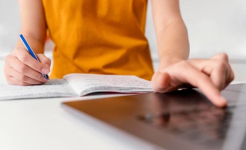 Woman attending online class