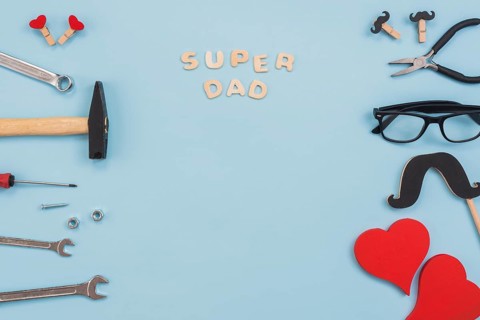 Super dad inscription with tools glasses