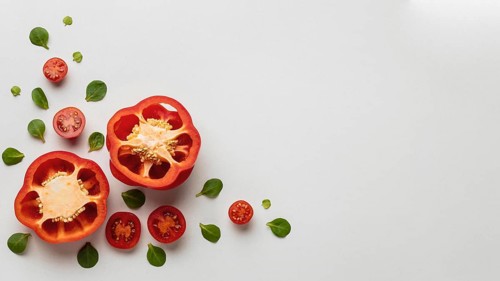 Top view bell pepper with tomatoes copy space
