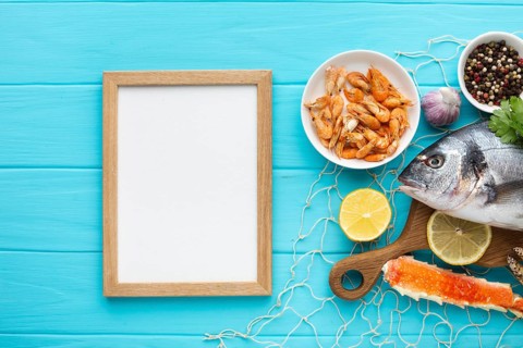 Top view frame seafood mix