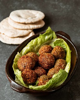 High angle falafel pita bread arrangement
