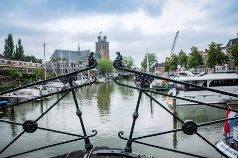 Long iron bridge in the inland port of Dordrecht