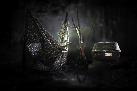 Scrap metal and human objects in the forest turned into toys