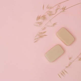 Elevated view soaps husk pink surface