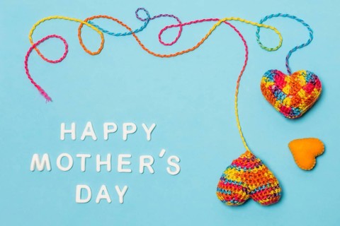 Set decorative symbols heart near happy mothers day inscription
