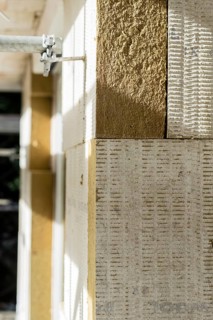 Mineral wool insulation panels on a house wall